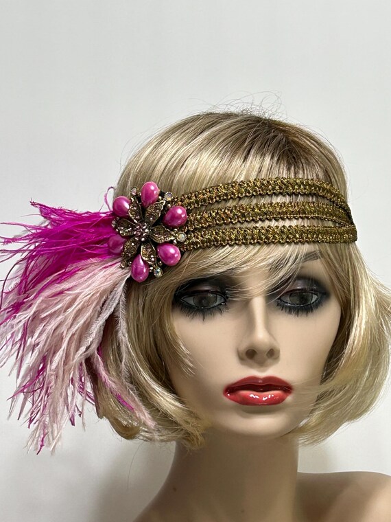 Beaded Fringe Headpiece in Pink and Gold Festival headwear is a go-go!!! This was a bespoke piece for  main image 4