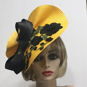 Yellow Derby Fascinator, Horse Race Hat, Kentucky Derby Hat, Races Fascinator, Rose Church Hat, Tea Party Hat, Wedding Guest Hat