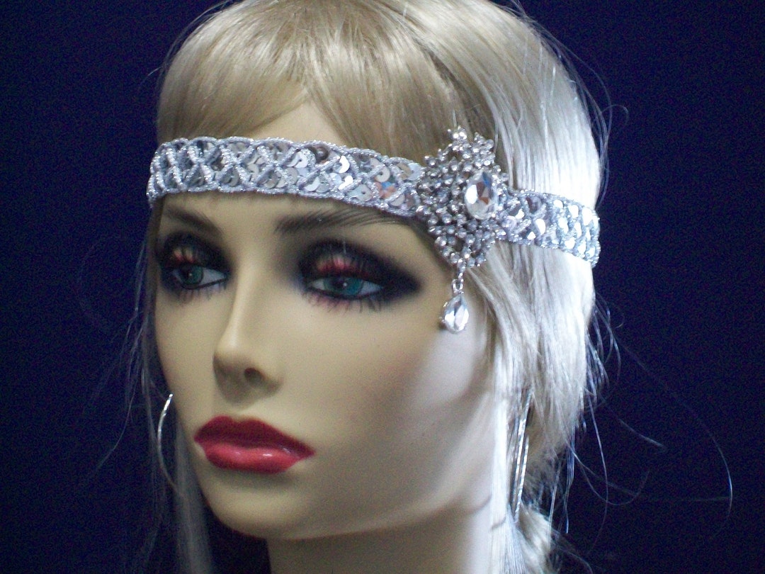 1920s Headpiece, Flapper Headband, Silver 1920s Headband, 1920s Hair ...