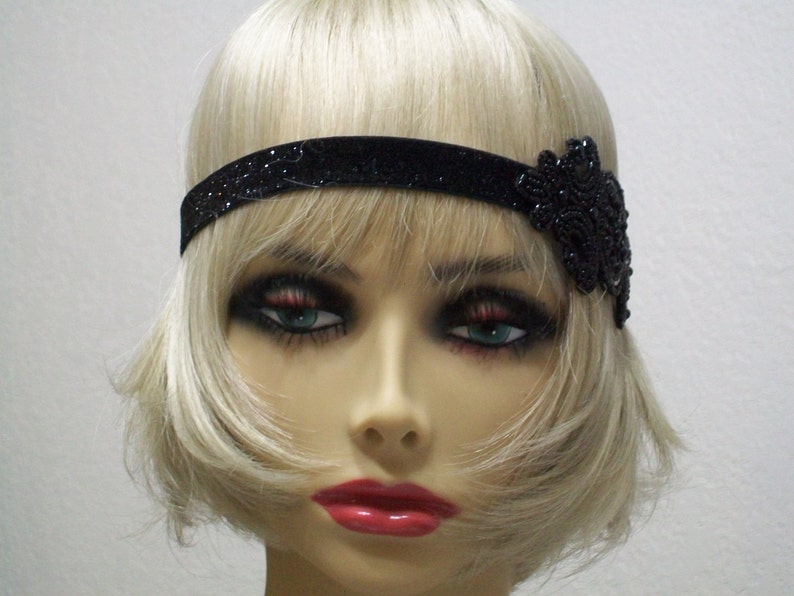 Black flapper headband, 1920s headpiece, Art Deco headband, Gatsby headband, Gatsby prom, 1920s costume, roaring 20s, image 3