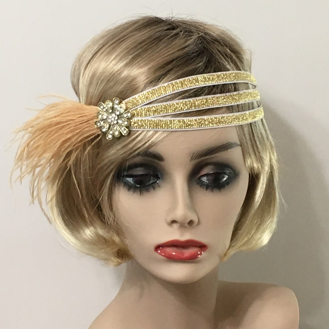 Gold 1920s Headband, Gatsby Headband, 1920s Headpiece, Gold and White ...