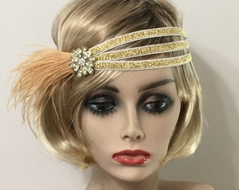 Gold 1920s headband, Gatsby headband, 1920s headpiece, Gold and White 1920s headband, Flapper headband, 1920s hair accessory, 1920s