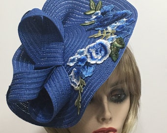 Blue Floral Fascinator, Floral Crown, Kentucky Derby Fascinator, Races Fascinator, Preakness Races, Belmont Stakes Fascinator, Tea Party Hat