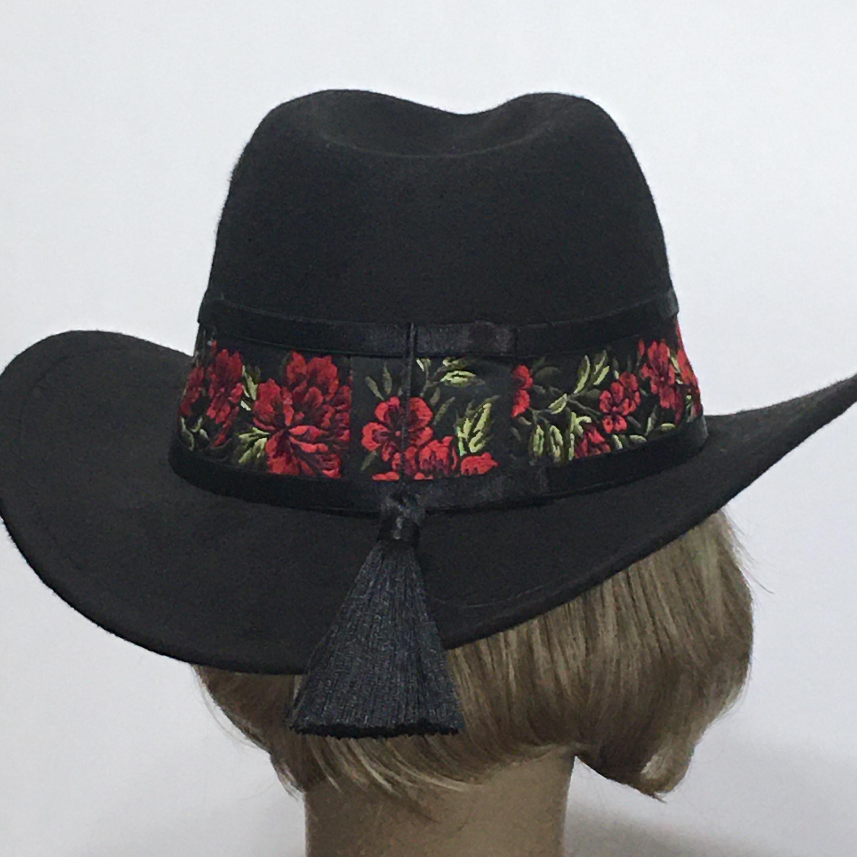 Straw Fedora Hat with Red Rose Accent and Embroidered Band Hand-Painted Jute Hat with Red Roses (Piece) - Tiara Express USA main image 2