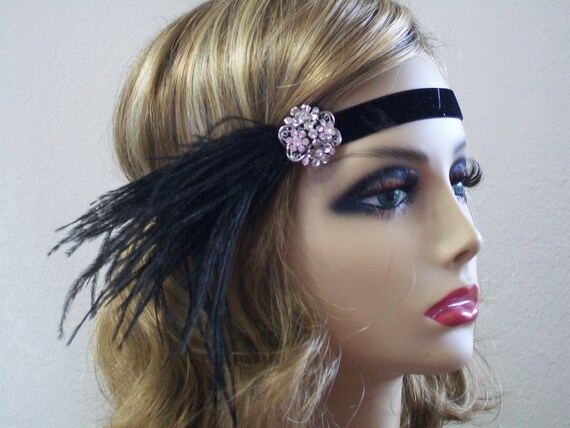 1920s Flapper Headband Ostrich Feather Headpiece with Crystal Rhinestones Amazon.com: BABEYOND 1920s Flapper Headband Roaring 20s  main image 2