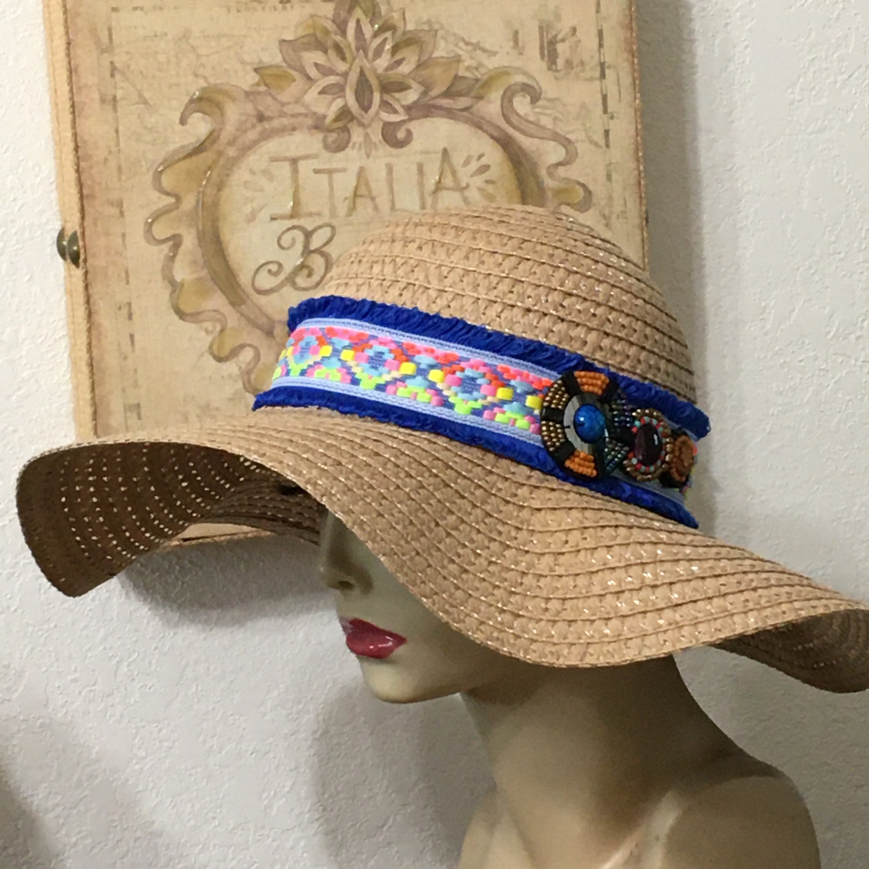 ?HP?Pale Green Paper Straw Floppy Sun Hat with Beaded Hatband Fringe Brim Fringe Straw Sun Hat: Personalized Oversized Floppy Hat - Etsy main image 4