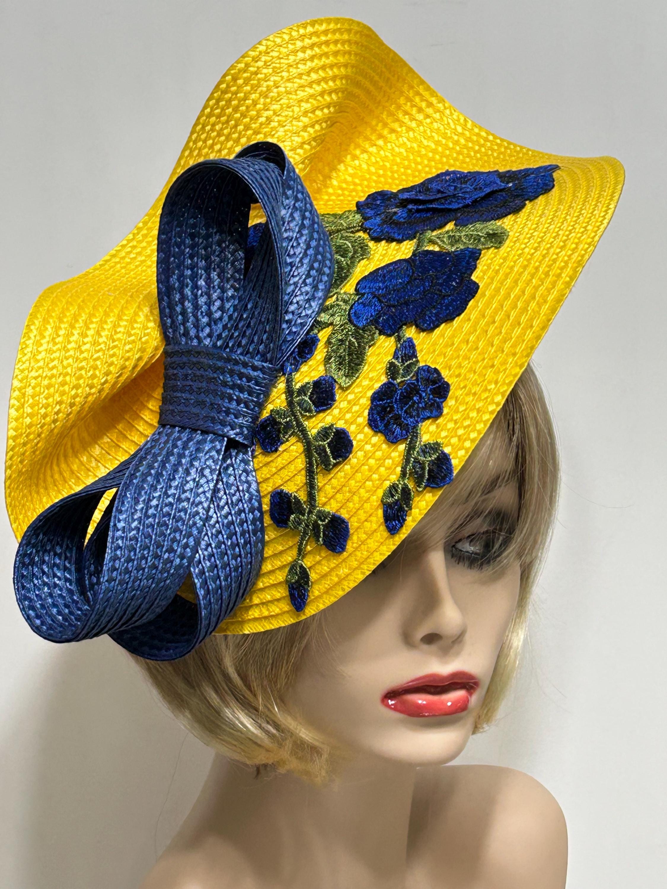 Bold Yellow Floral Harlequin patterned KY Derby Racing Fascinator Hat for Women Emerald Green Sunflower Kentucky Derby Hat Fascinator | eBay main image 3