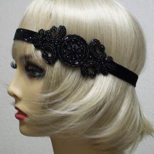 Black flapper headband, 1920s headpiece, Art Deco headband, Gatsby headband, Gatsby prom, 1920s costume, roaring 20s, image 1