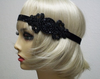 Black flapper headband, 1920s headpiece, Art Deco headband, Gatsby headband, Gatsby prom, 1920s costume, roaring 20s,