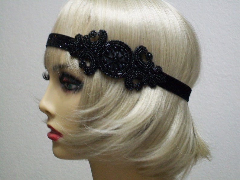 Black flapper headband, 1920s headpiece, Art Deco headband, Gatsby headband, Gatsby prom, 1920s costume, roaring 20s, image 1