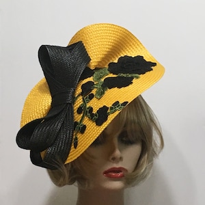 Yellow Derby Fascinator, Horse Race Hat, Kentucky Derby Hat, Races Fascinator, Rose Church Hat, Tea Party Hat, Wedding Guest Hat