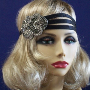 Black 1920s headband, Forehead headpiece, Flapper headband, 1920s headpiece, Great Gatsby headband, 1920s hair accessory, Vintage inspired