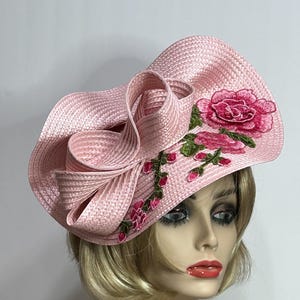 thumbnail image 2 of Women's Black Wool Blend Felt Derby Hat – Lace Rose & Floral Fringe – Wide Brim – Winter Dress Hat 2 of 5