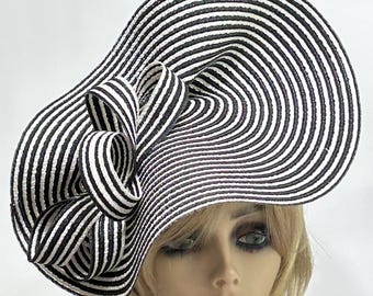 Black and White Derby Fascinator, Horse Race Hat, Kentucky Derby Hat, Bridesmaid Fascinator,  Church Hat, Tea Party Hat, Wedding Guest
