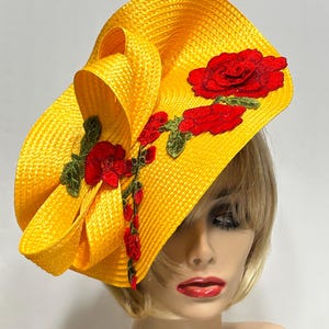 Yellow Derby Fascinator, Horse Race Hat, Kentucky Derby Hat, Races Fascinator, Rose Church Hat, Tea Party Hat, Wedding Guest Hat