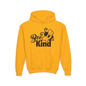 Bee Kind Youth Hooded Sweatshirt, Cozy Hoodie for Kids, Inspirational Gift, Perfect for Spring, Bee Lovers, Everyday Wear