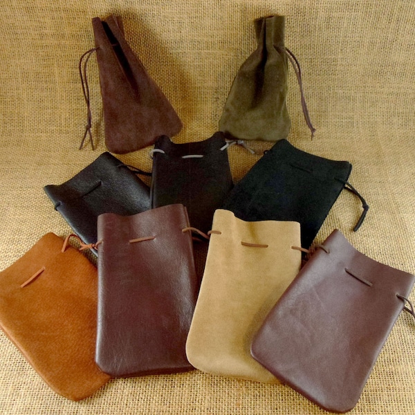 Basic Simple Leather Drawstring Pouch Coin Purse Dice Bag - Great for LARPs Costumes and Cosplay!