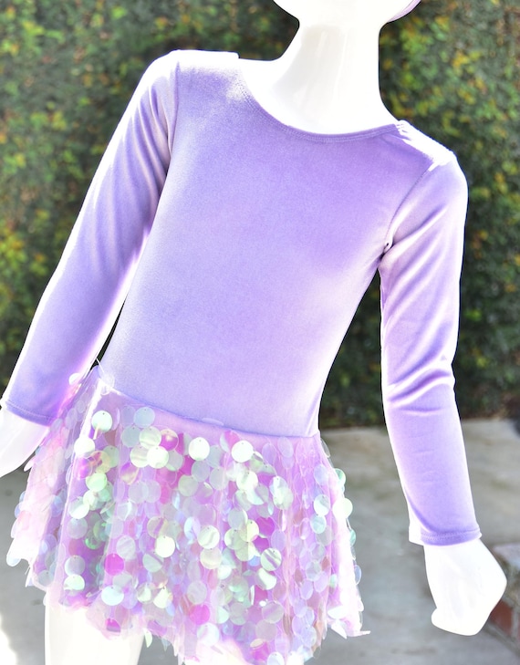 Girls Unicorn Party Mini Dress & Bow Headband.  Spring Velour leotard with an Attached Sequined Skirt.