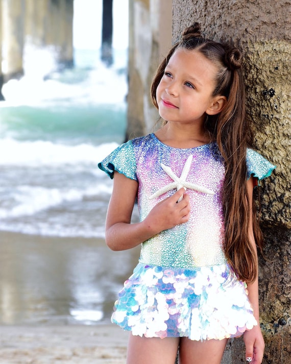 Mermaid/Unicorn Skirted Metallic Sequins Leotard. Metallic Rainbow Dress