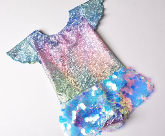 Mermaid/Unicorn Skirted Metallic Sequins Leotard. Metallic Rainbow Dress