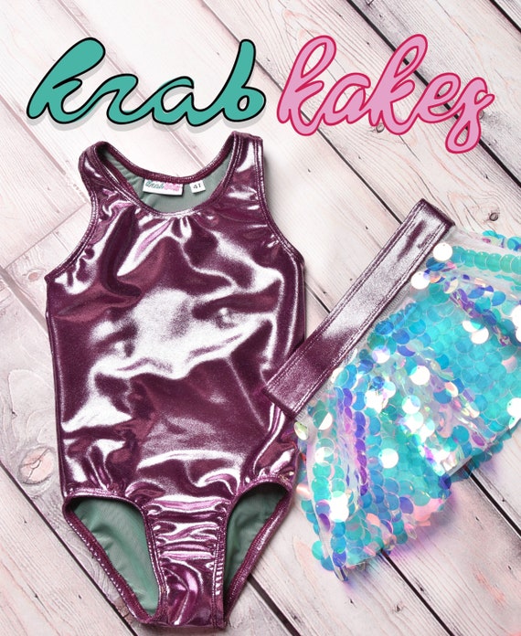 Metallic Mermaid Rose Swimsuit -Leotard with Matching Sequins Cover Skirt