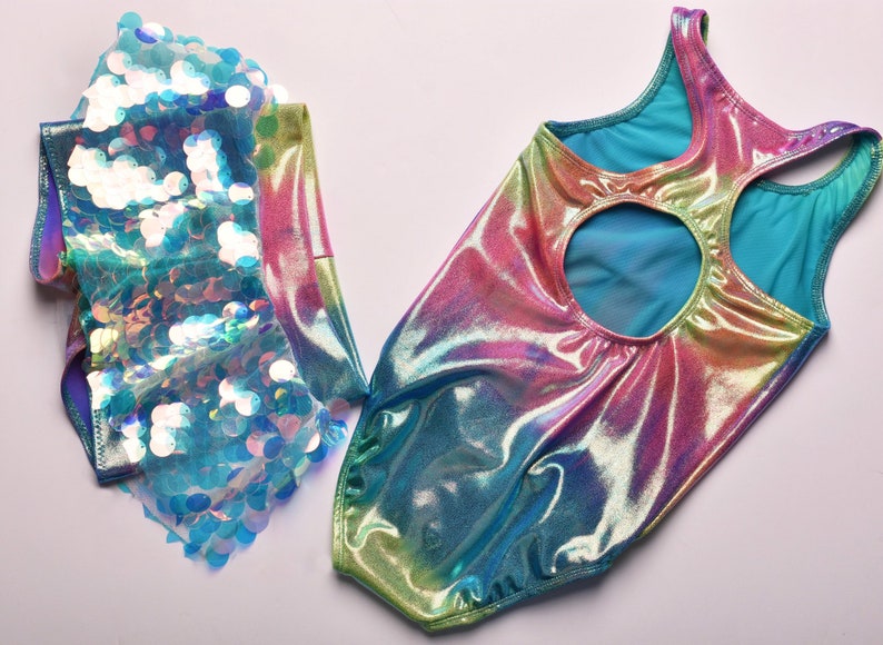Dance and Swimwear Gymnastics Girls Metallic Rainbow Swimsuit Unicorn Racer Open Back One Piece Swimsuit