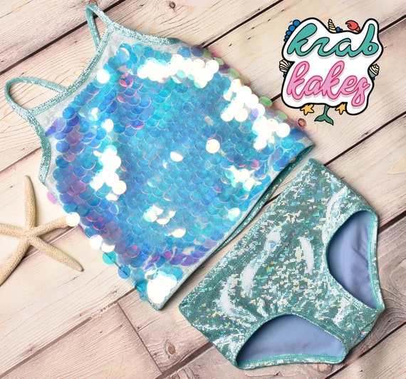 Girls Mermaid/ Unicorn Sparkle Tankini. Girls Swimwear. Sequins Bikini. 