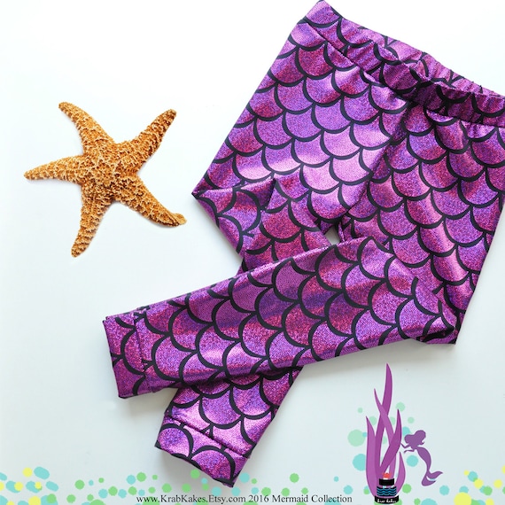 Girls Metallic Mermaid Leggings. Purple/Pink  Baby Leggings. Toddler Leggings Fish scale leggings. Dance and Gymnastics