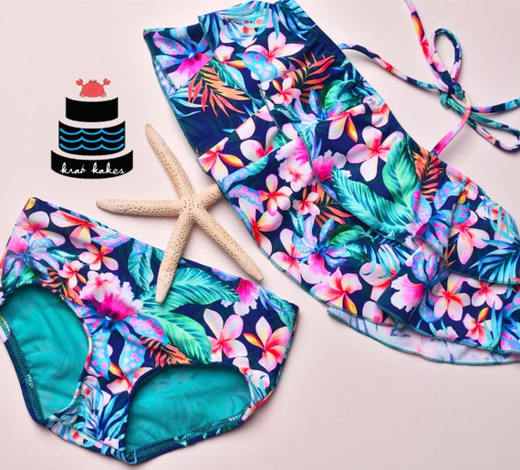 Girls Floral Bikini. Toddler Two Piece Floral Flounce Top and Classic Bikini Bottoms. SKIRT SOLD SEPARATELY.