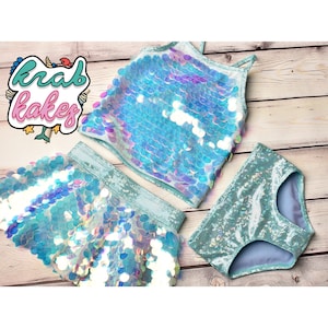 Girls Mermaid/ Unicorn Sparkle Tankini And Sequins Cover Skirt. Unicorn Outfit. Girls activewear. 3 Piece Set