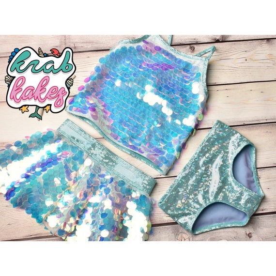 Girls Mermaid/ Unicorn Sparkle Tankini And Sequins Cover Skirt. Unicorn Outfit. Girls activewear. 3 Piece Set