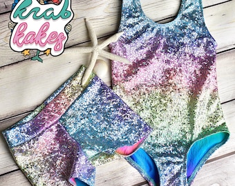 Rainbow Unicorn / Mermaid Metallic Leotard. Metallic  Mermaid Dance Leotard. Gymnastics Leotard.