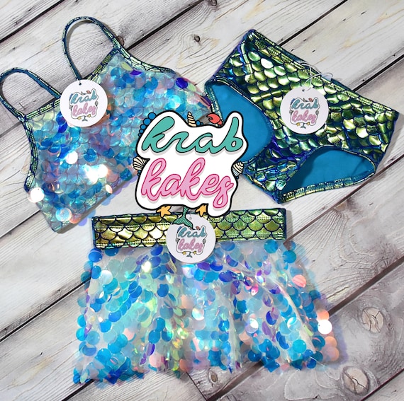 Girls Mermaid Bikini And Sequins Cover Skirt. Unicorn Outfit. Girls activewear. 3 Piece Set
