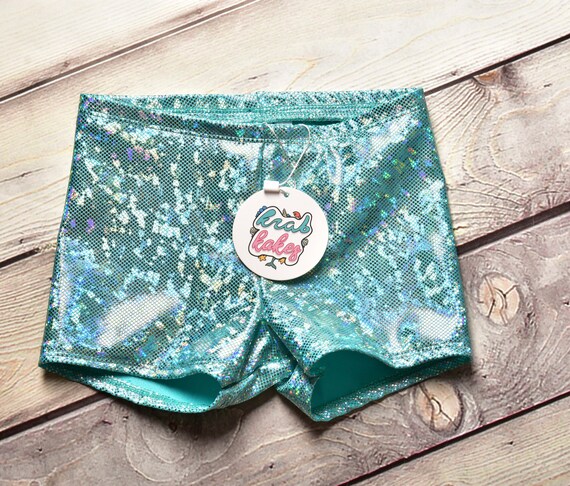 Girls Sea Green Metallic Shorts.  Activewear, boy shorts.