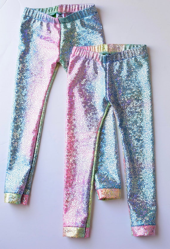 Girls Metallic Unicorn Rainbow Leggings. Dance and Gymnastics.  One pair. Leggings only