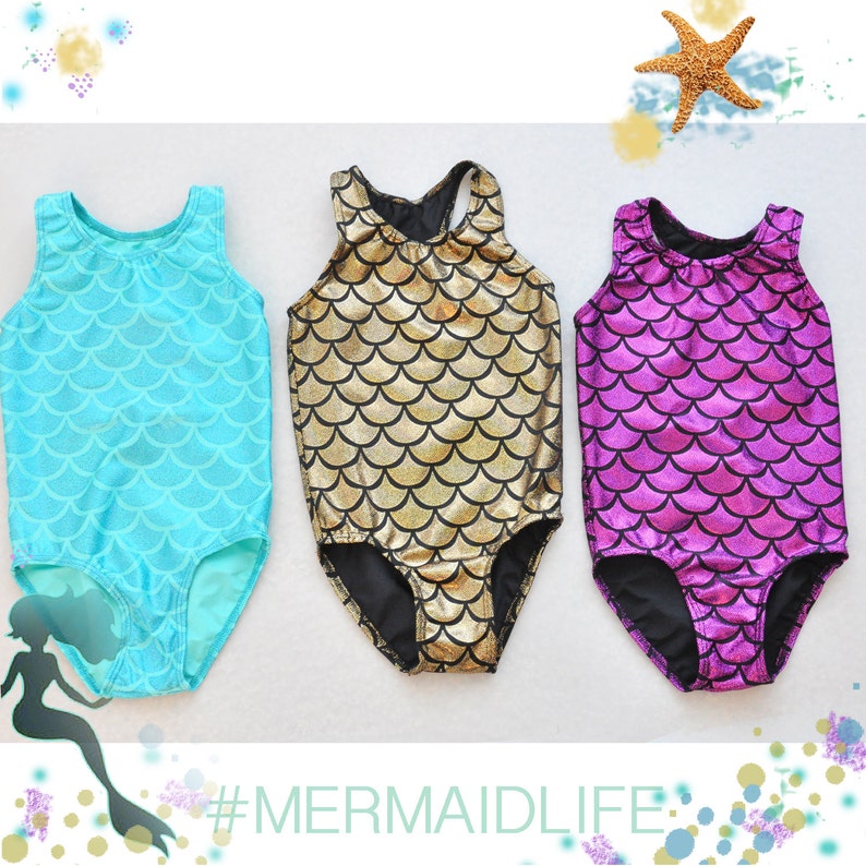 Girls Swimsuit. Metallic Mermaid Racer Back Bathing Suit With | Etsy