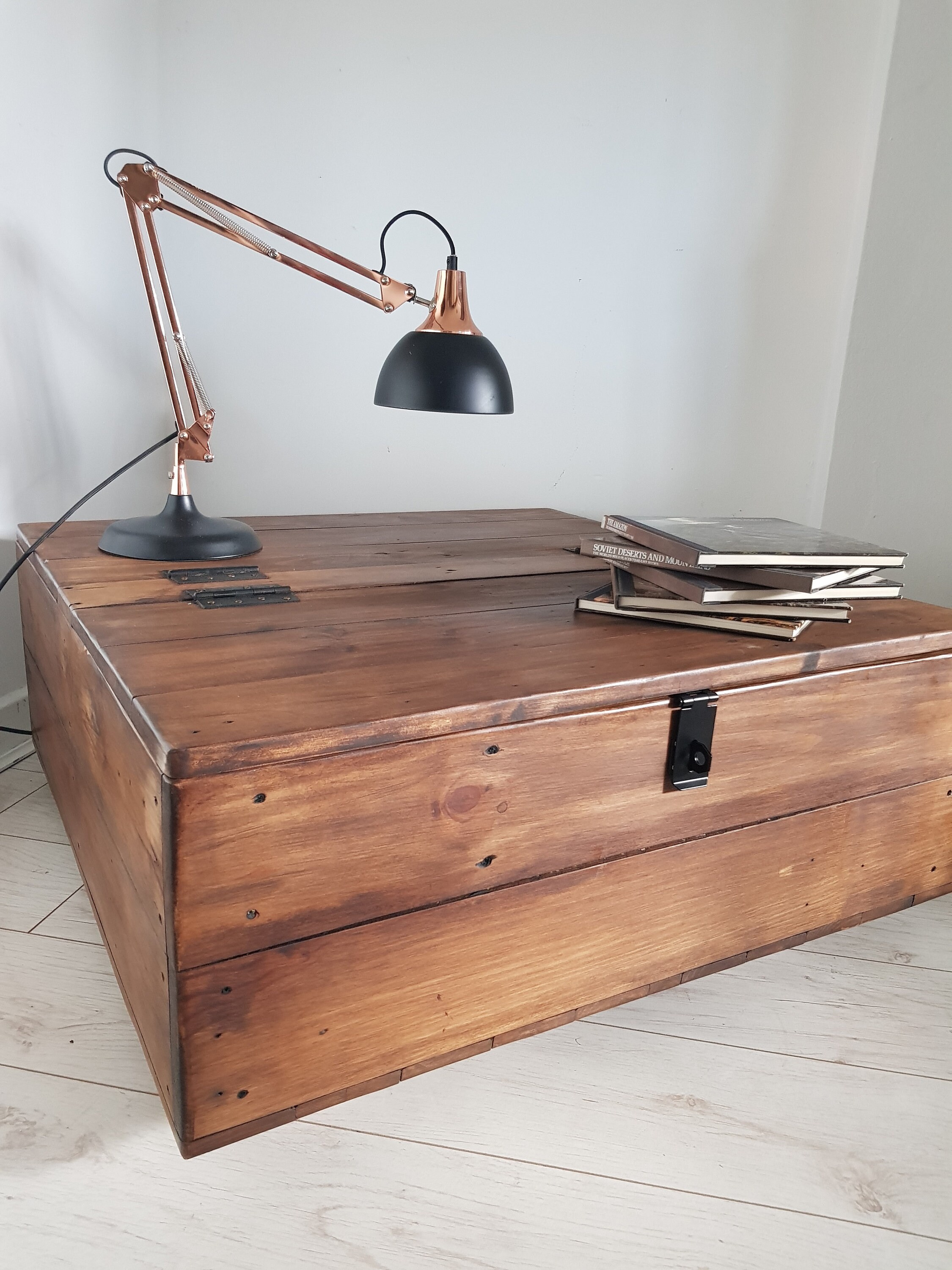Handmade Large Square Storage Coffee Table Trunk With Dual Lids