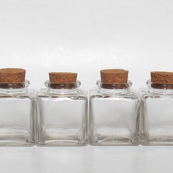 Square Glass Jars with Cork - 3.4 oz - Set of 4