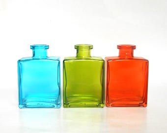 blue green and orange recycled glass square bottles set of 3 5 oz rectangular base colored glass vases diy gift wedding party favor - Colored Glass Vases blue green and orange recycled glass square bottles set of 3 5 oz rectangular base colored glass vases diy gift wedding party favor - Colored Glass Vases