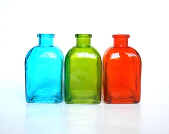 blue green and orange square glass bottles set of 3 8 oz recycled glass colored glass square vases diy gift wedding party favor - Colored Glass Bottles blue green and orange square glass bottles set of 3 8 oz recycled glass colored glass square vases diy gift wedding party favor - Colored Glass Bottles