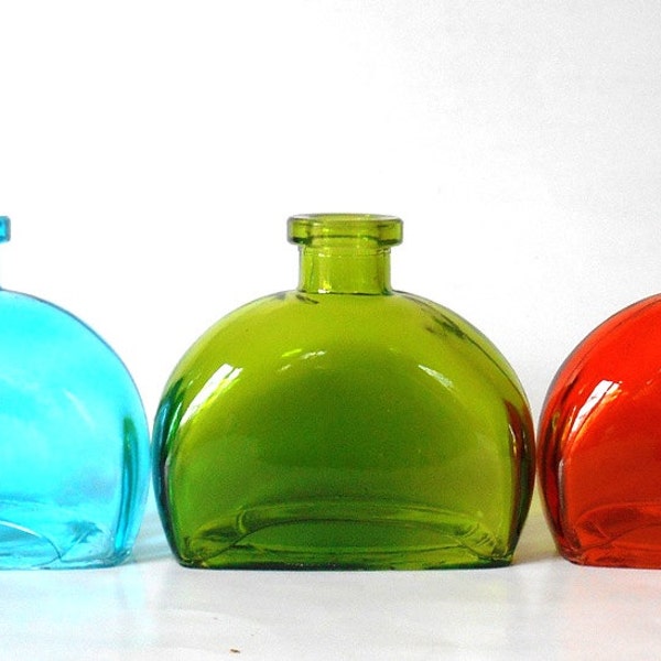 Blue, green and orange glass rectangular bottles, set of 3, 6 oz, recycled glass bottle, colored glass vases, DIY gift, wedding, party favor