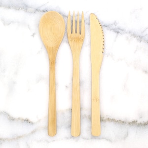 Bamboo utensils set | Medium bamboo spoon fork knife set 7 inch | Plastic free flatware | bamboo tableware set | reusable to-go utensils