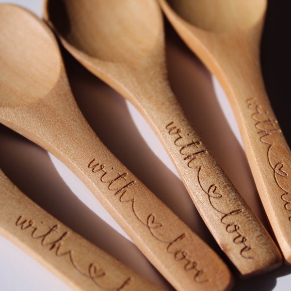 Mini wooden spoon WITH LOVE engraved 3 inches | small wood spoon | tea expresso spice scrub spoon | ecofriendly business promotional product