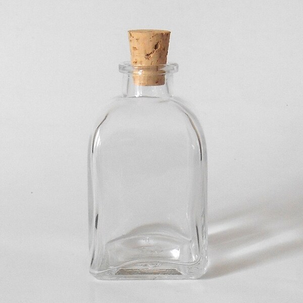 Small square glass bottle 3 oz | small glass bottle with cork | small square glass vase | wedding party centerpiece square glass vase