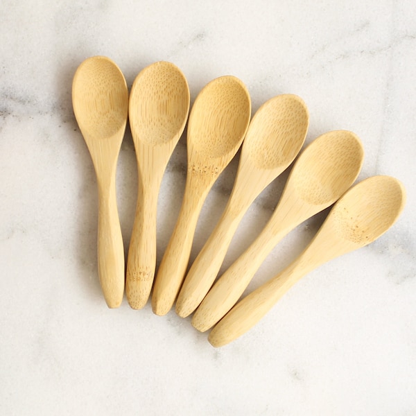 6 mini BAMBOO wooden spoons 3 inch | wooden teaspoons | small spoon | tea espresso spice scrubs spoon | wedding favors spoon | party favors