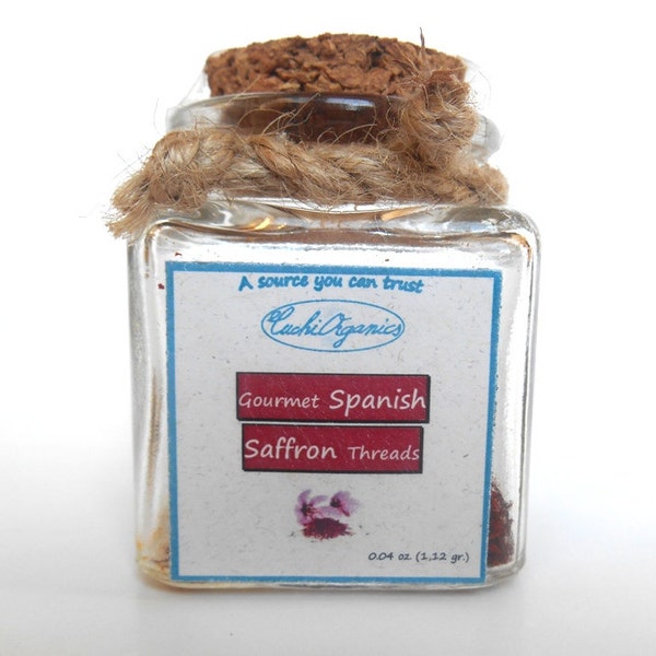 Gourmet SPANISH SAFFRON THREADS Superior quality 0.04 oz. (1.12 gr.) glass jar