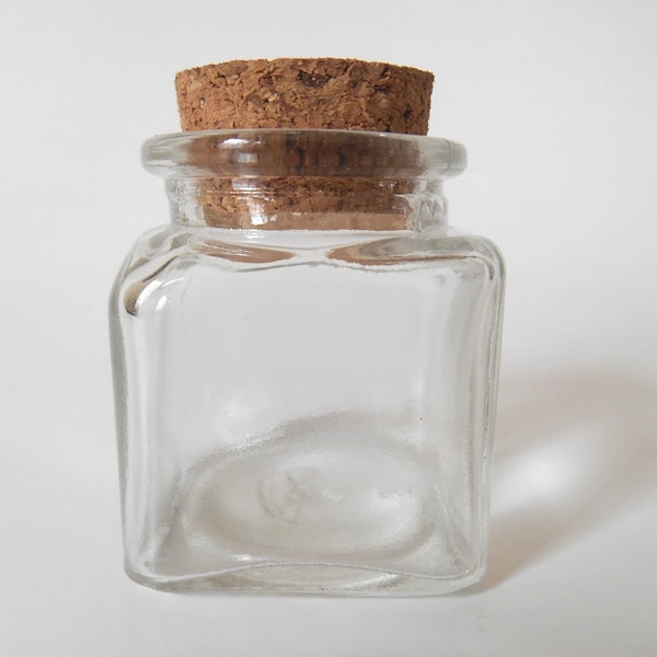 Mini Square Glass Jar with Cork: 1.4 fl oz, Wedding Favor