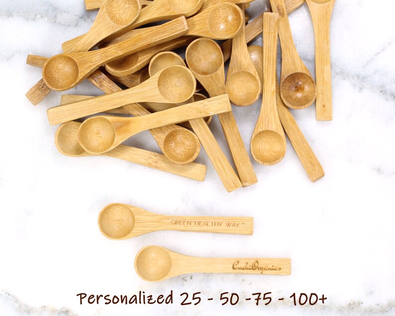 BULK CUSTOM Mini BAMBOO Spoons 3 Inch Round Espresso Spice Etsy