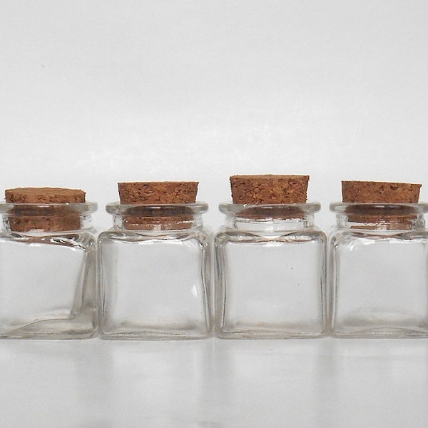Mini Square Glass Jar with Cork (Set of 4) - 1.4 fl oz, Wedding Favor