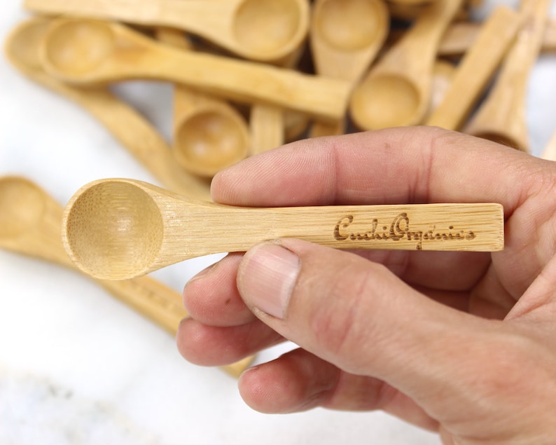 BULK CUSTOM Mini BAMBOO Spoons 3 Inch Round Espresso Spice Etsy